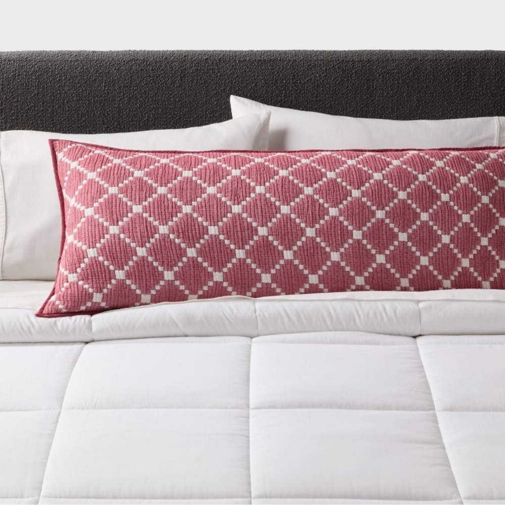 NEW Threshold Matelasse Red/White Lattice Reversible Body Pillow Cover